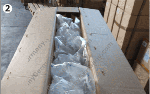 long cardboard box filled with air cushions for protective packaging